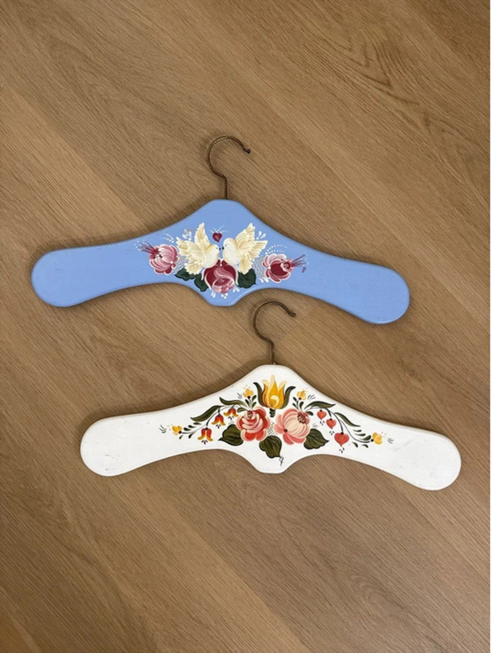Hand-Painted Paris French Wooden Hangers Set of 2 • Signed E. Ferrié